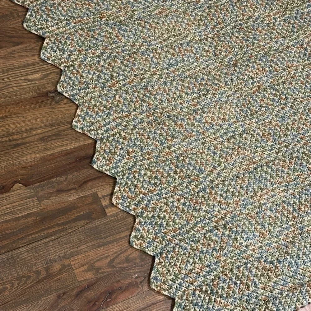 Afghan handmade Throw Blanket earth colors green tan cream  41 x 57 grannycore